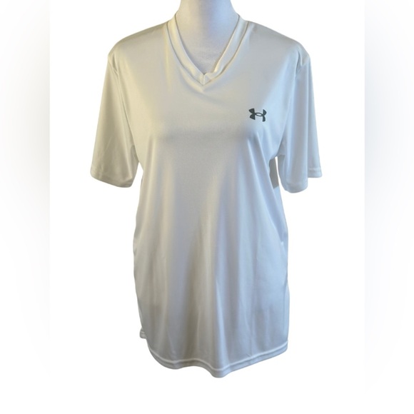 Under Armour White V-Neck Loose Fit Performance Shirt - Picture 1 of 5